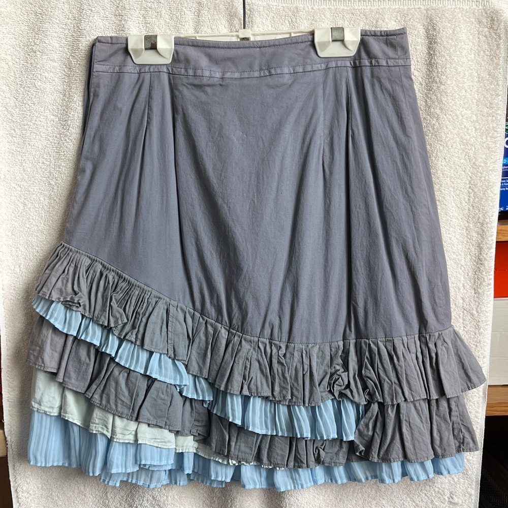 Odille Ruffled Asymmetrical Blue-Gray Skirt - Picture 2 of 2